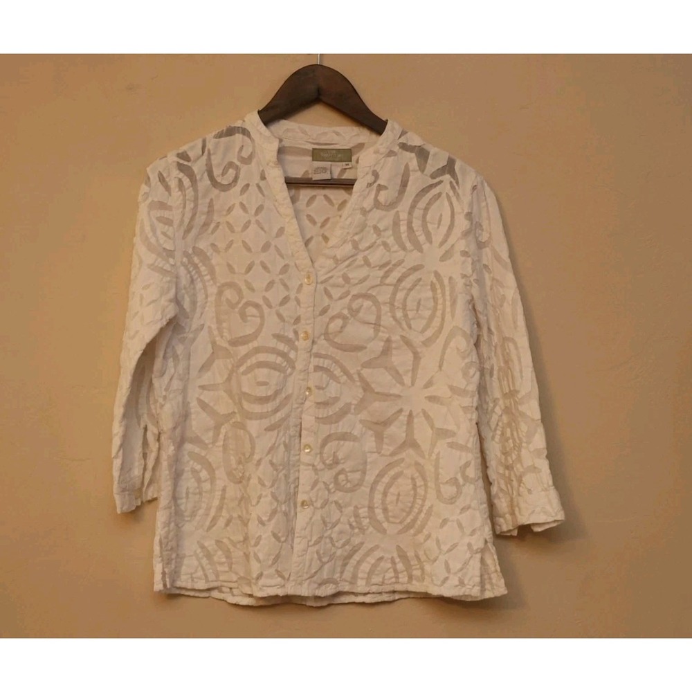 The Territory Ahead White Burnout 100%Cotton 3/4 Sleeve Blouse Top‎ M Medium - Picture 3 of 8